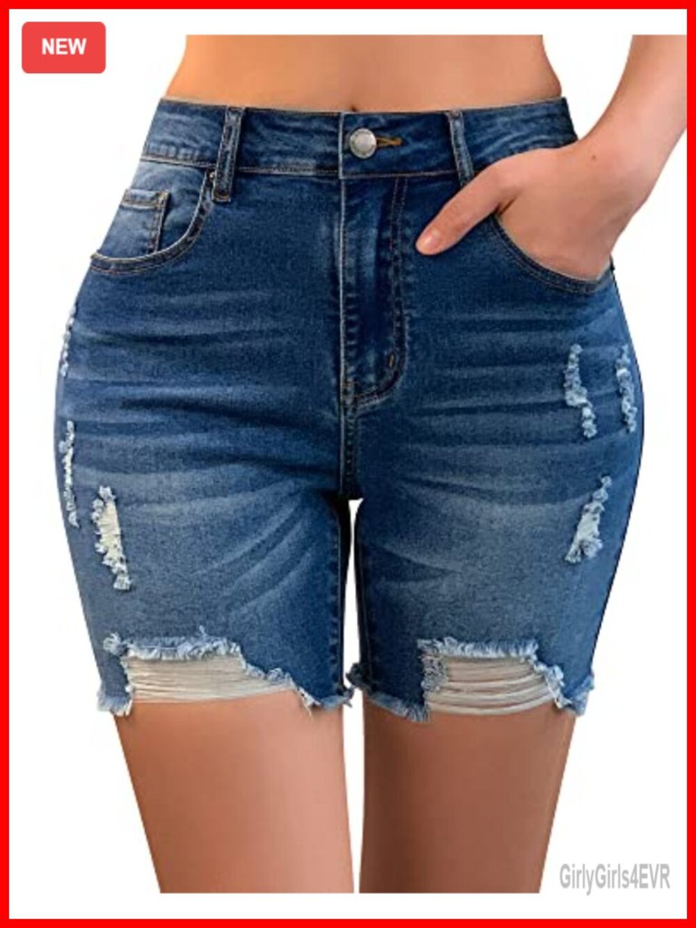 High Waisted Ripped Jean Shorts Stretch Frayed Raw Hem Denim
